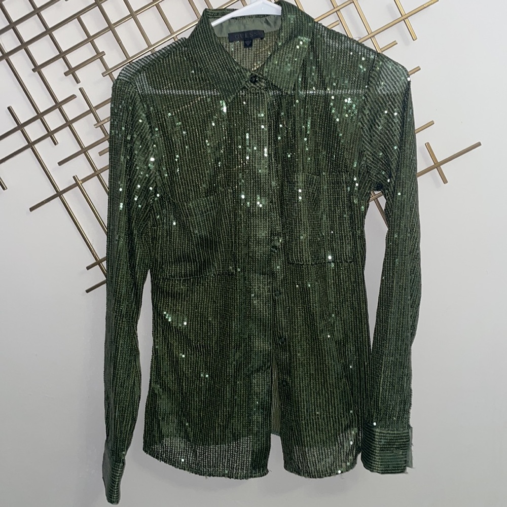 Guess Women’s Maya Sheer Sequin Button-Up Shirt W… - image 4